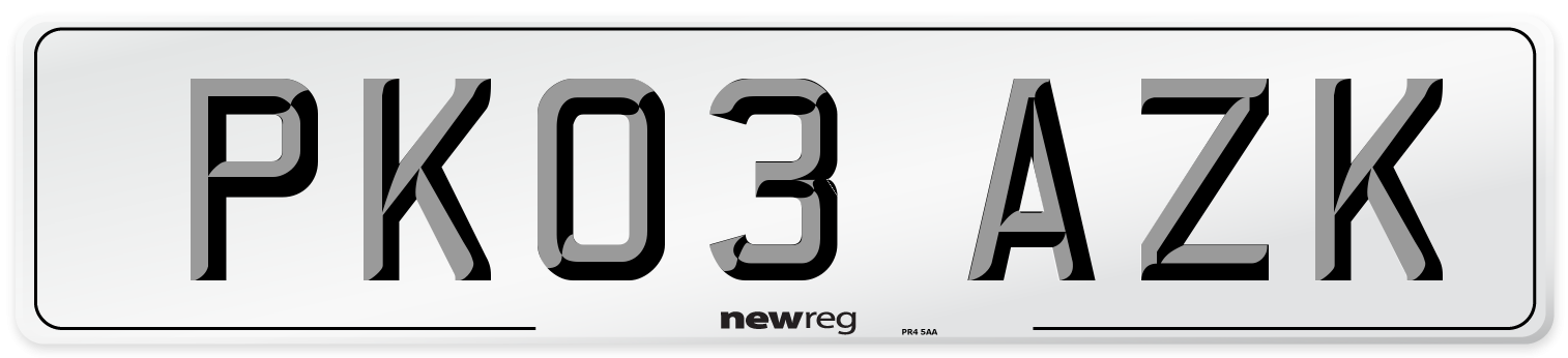 PK03 AZK Number Plate from New Reg
